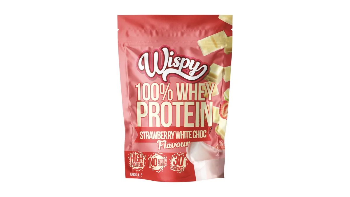 Proteinpulver m. jordbær & hvid chokolade, Wispy