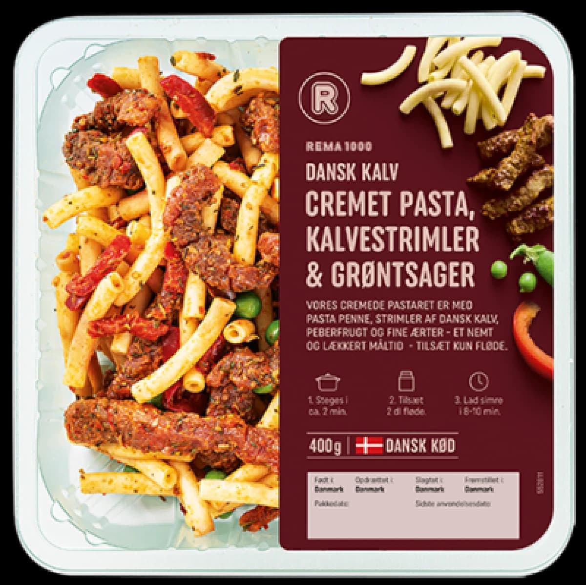 PASTARET M/KALVESTRIMLER & GRØNT